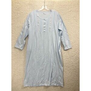 Keyocean Light Blue Cotton Nightgown Dress Lace Trim Long Sleeve Sleepwear M